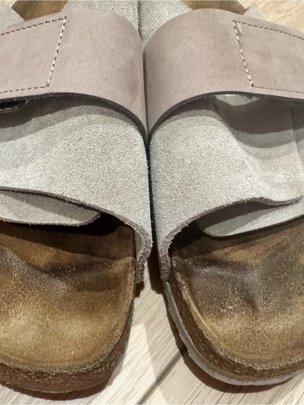 Birkenstock Kyoto Women's Suede Sandals in Light Gray and Taupe 38